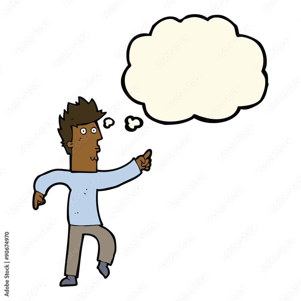 cartoon worried man pointing with thought bubble cartoon worried man pointing with thought bubble