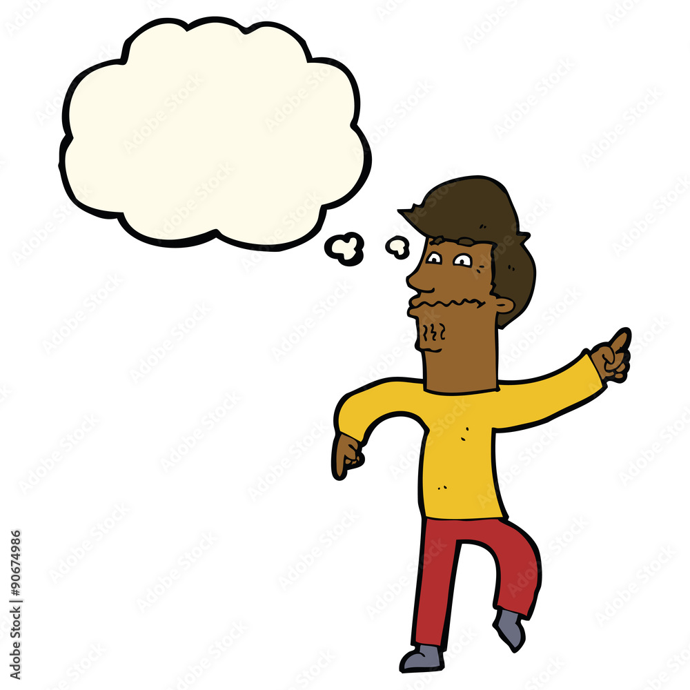cartoon worried man pointing with thought bubble cartoon worried man pointing with thought bubble
