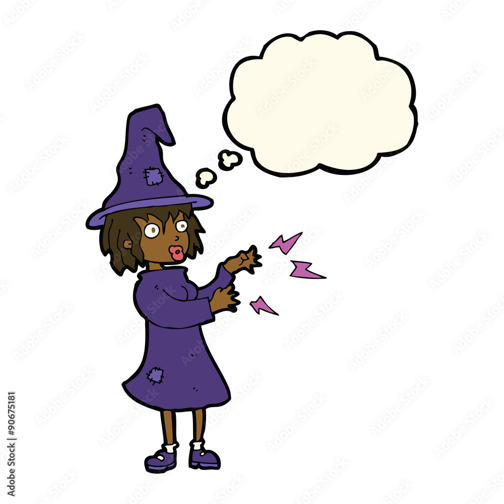cartoon witch casting spell with thought bubble cartoon witch casting spell with thought bubble