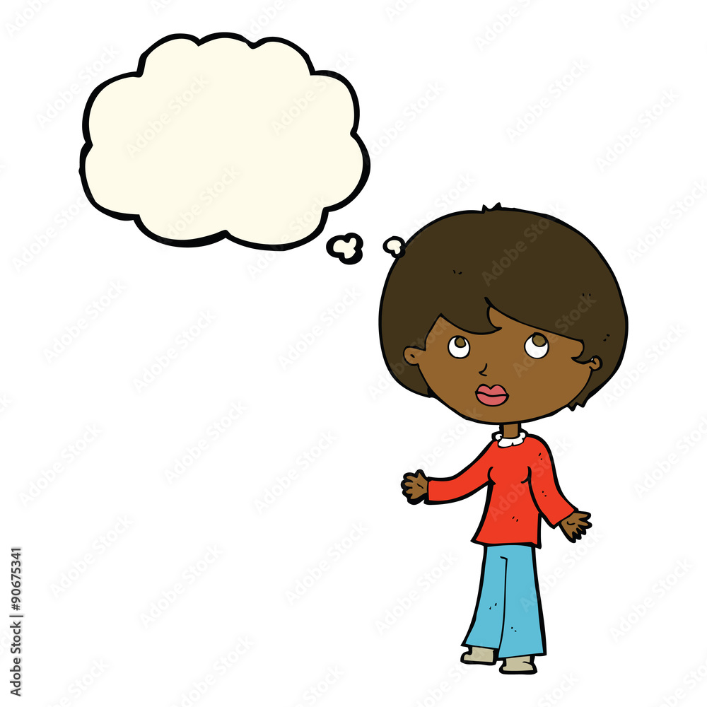 cartoon woman thinking with thought bubble cartoon woman thinking with thought bubble