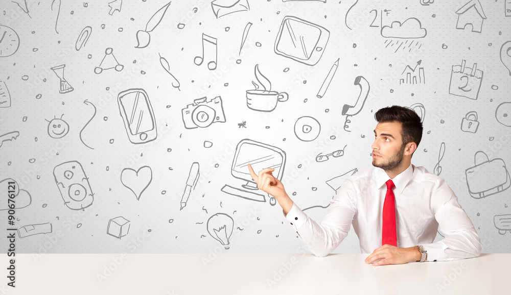 Businessman with social media symbols Businessman with social media symbols