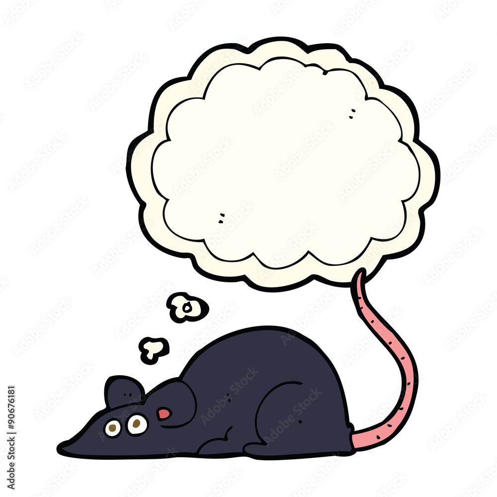 Fototapeta premium cartoon black rat with thought bubble