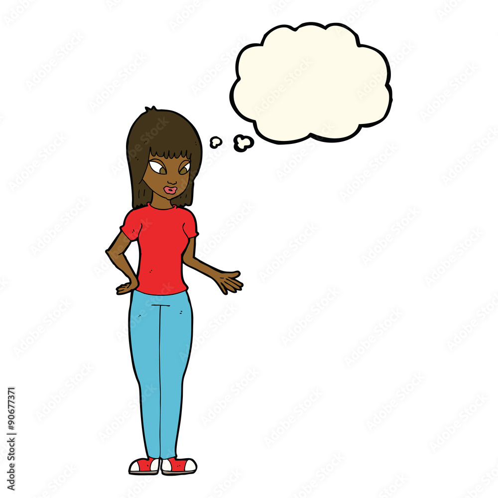 cartoon woman explaining with thought bubble cartoon woman explaining with thought bubble