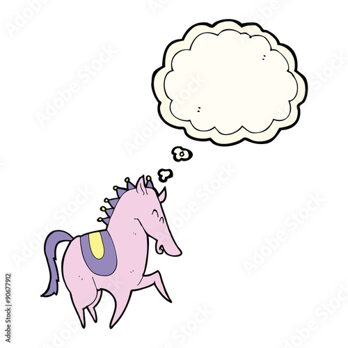 cartoon prancing horse with thought bubble