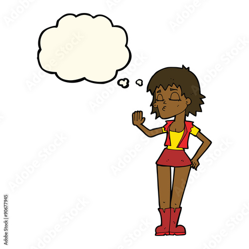 cartoon cool girl with thought bubble