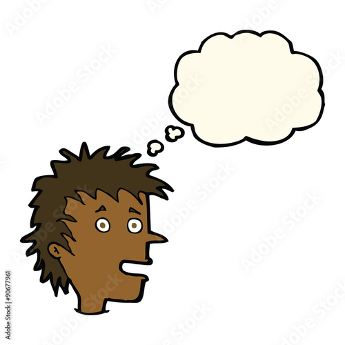 cartoon excited boy with thought bubble