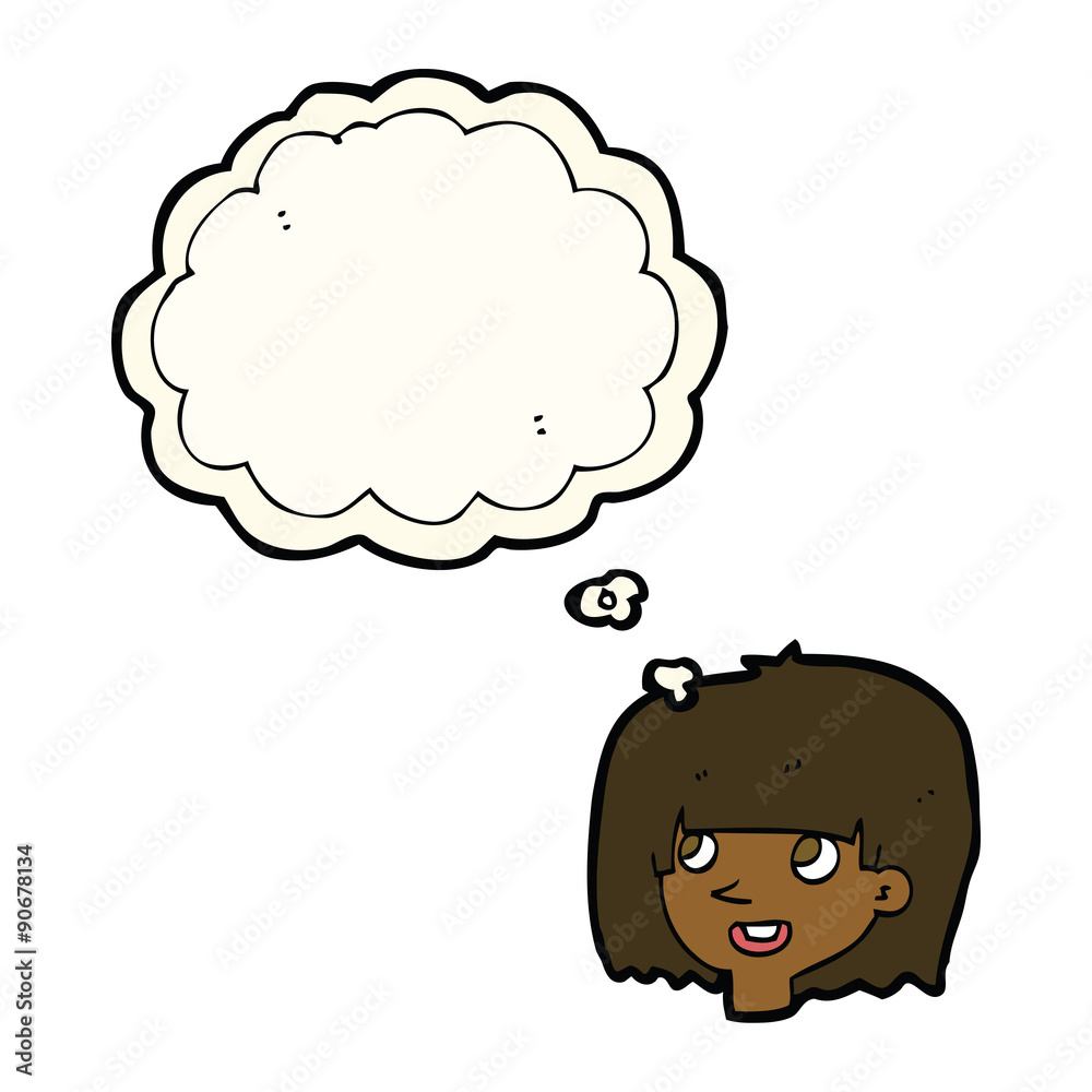 cartoon happy female face with thought bubble cartoon happy female face with thought bubble