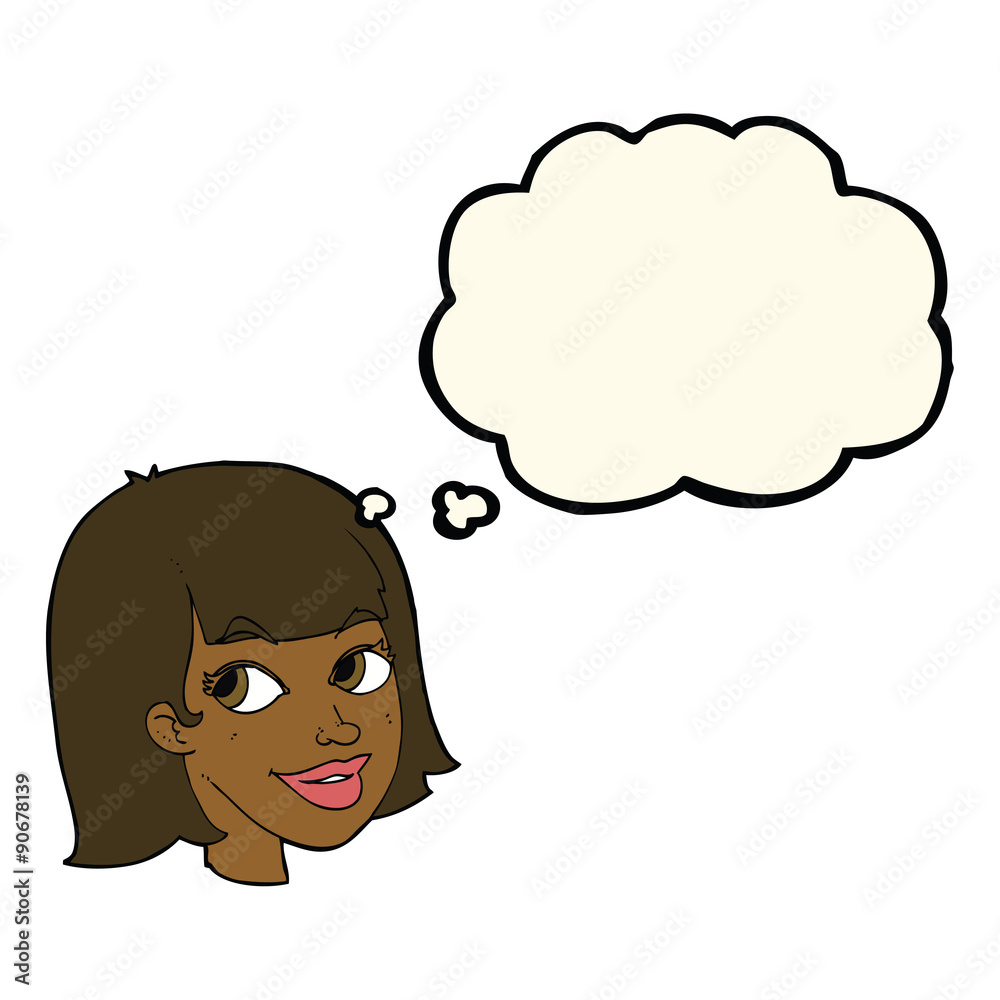 cartoon happy female face with thought bubble cartoon happy female face with thought bubble