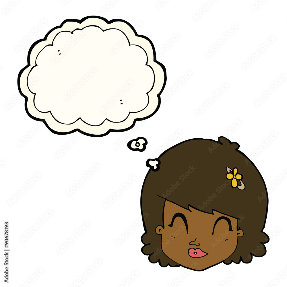 cartoon happy female face with thought bubble cartoon happy female face with thought bubble
