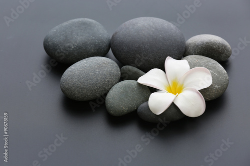 Spa stones with flower on gray background