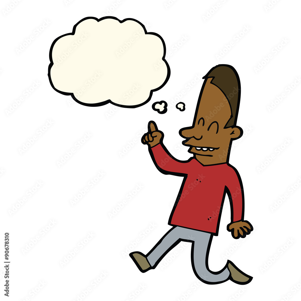 cartoon happy man pointing with thought bubble cartoon happy man pointing with thought bubble