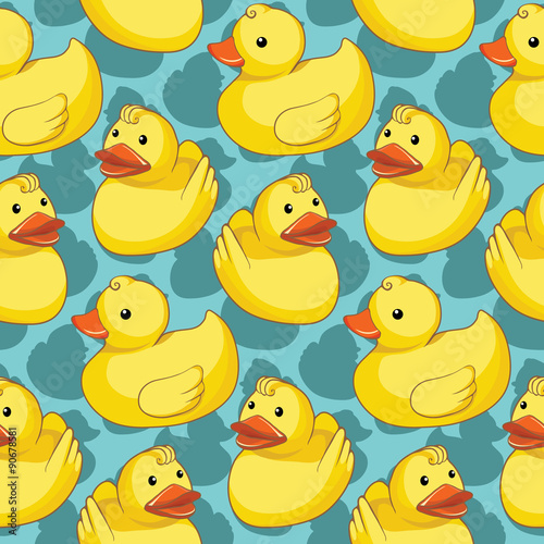 Vector seamless pattern with yellow ducks
