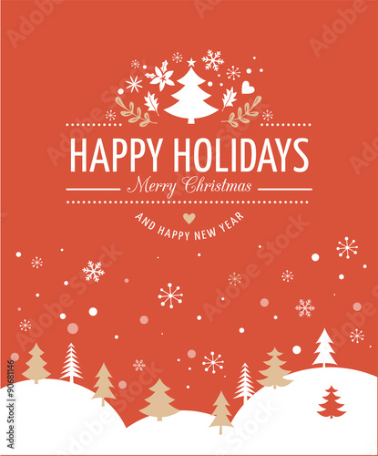 Red Christmas Background With Typography, Lettering