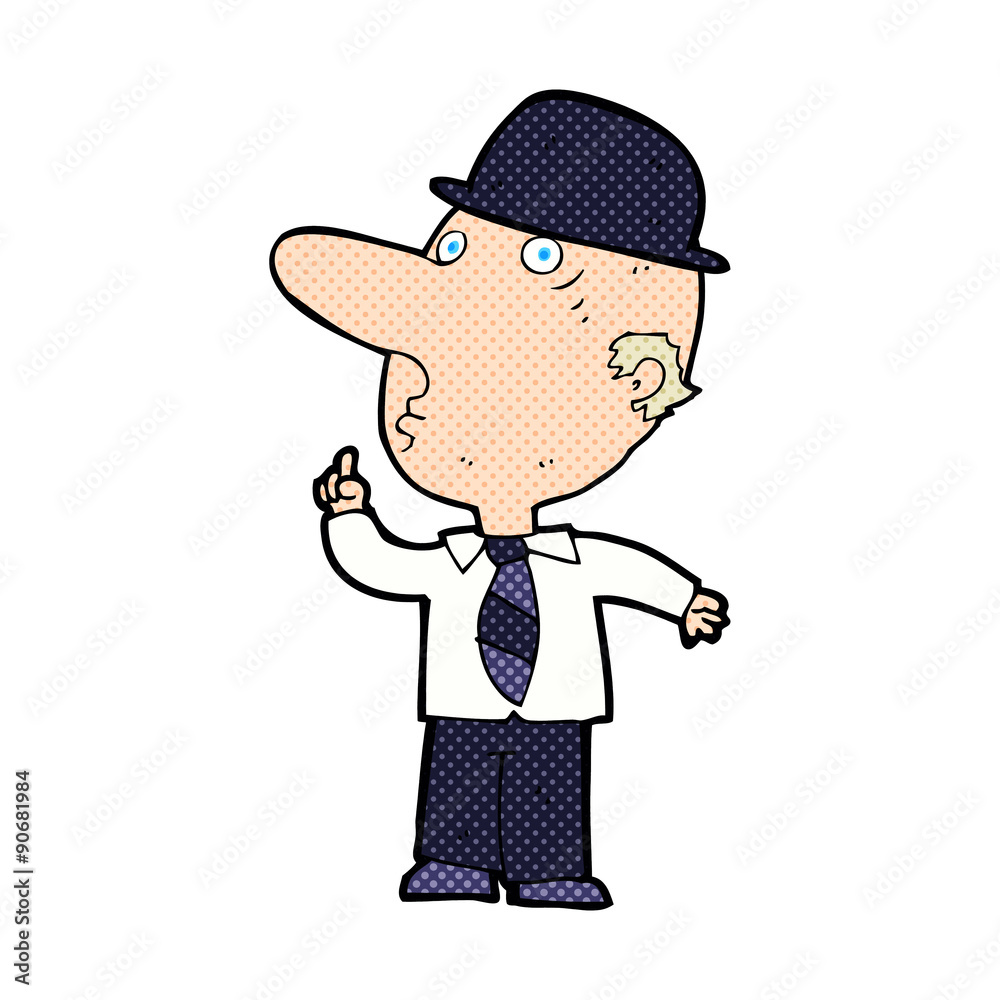 cartoon man wearing bowler hat