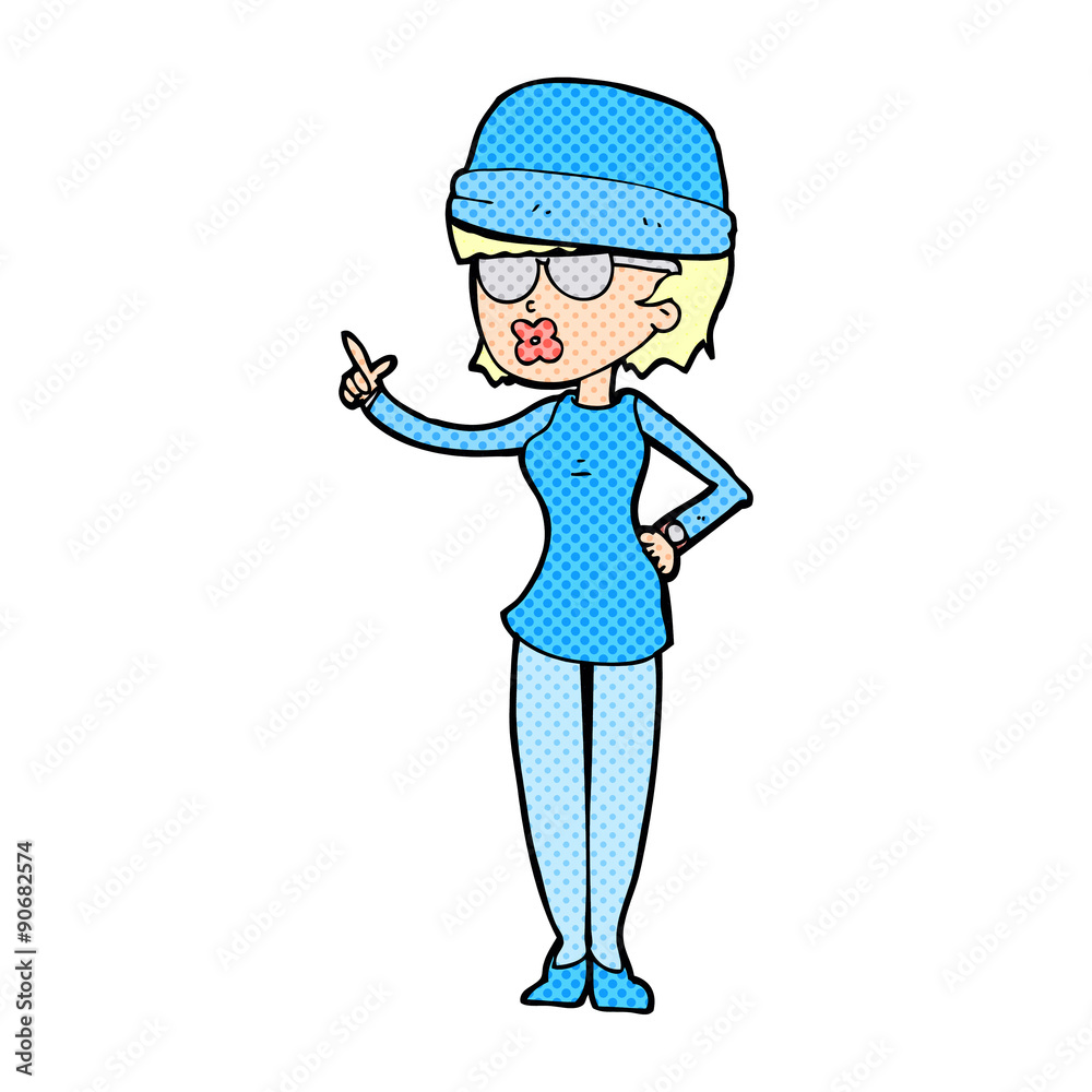 cartoon woman wearing winter hat