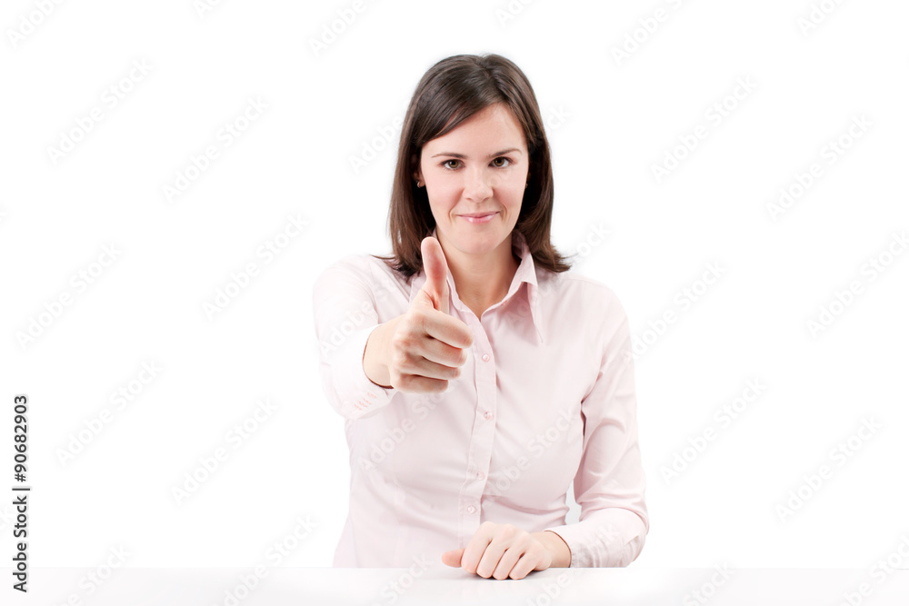 Happy smiling businesswoman with thumbs up gesture Happy smiling businesswoman with thumbs up gesture