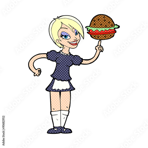 cartoon waitress serving a burger