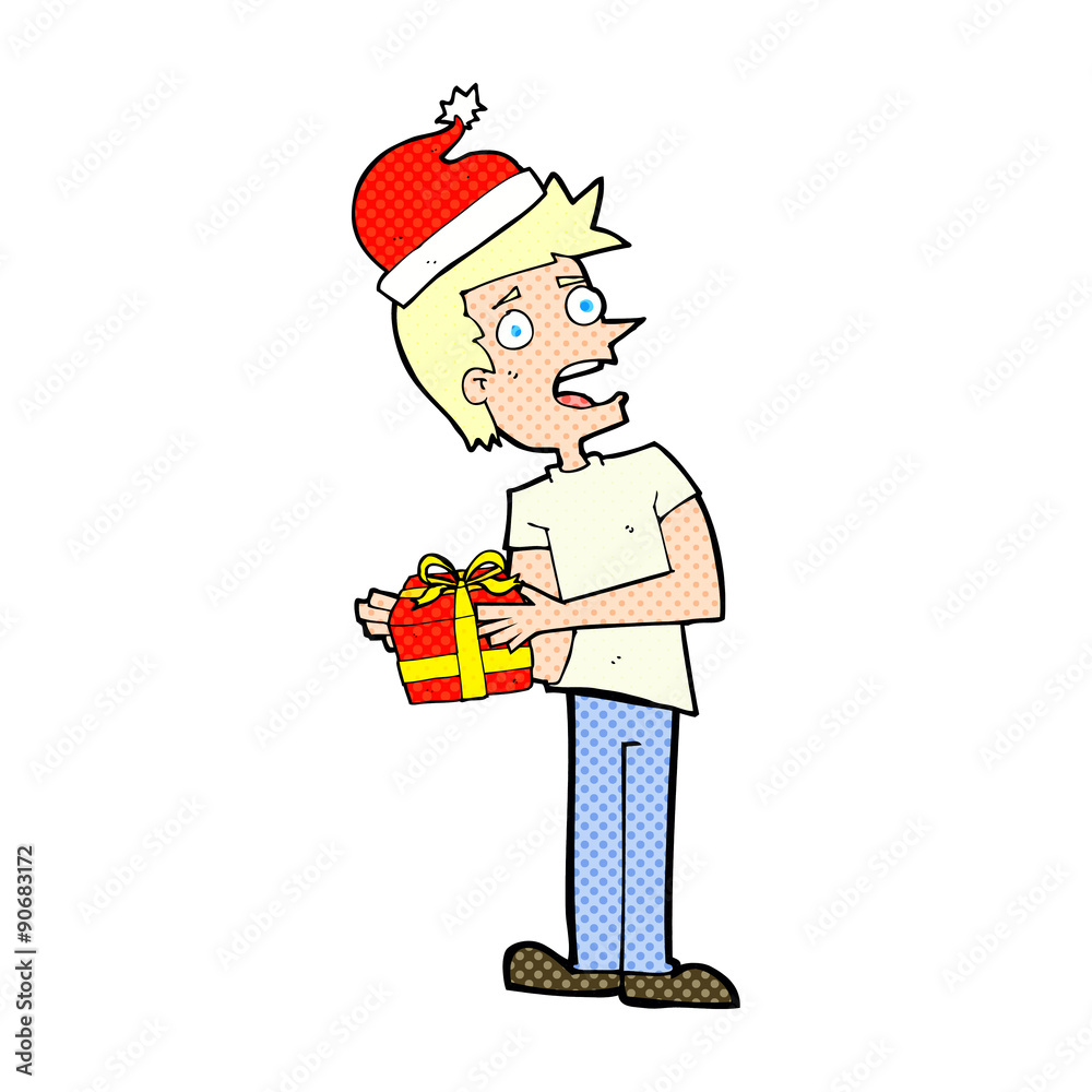 cartoon man with present