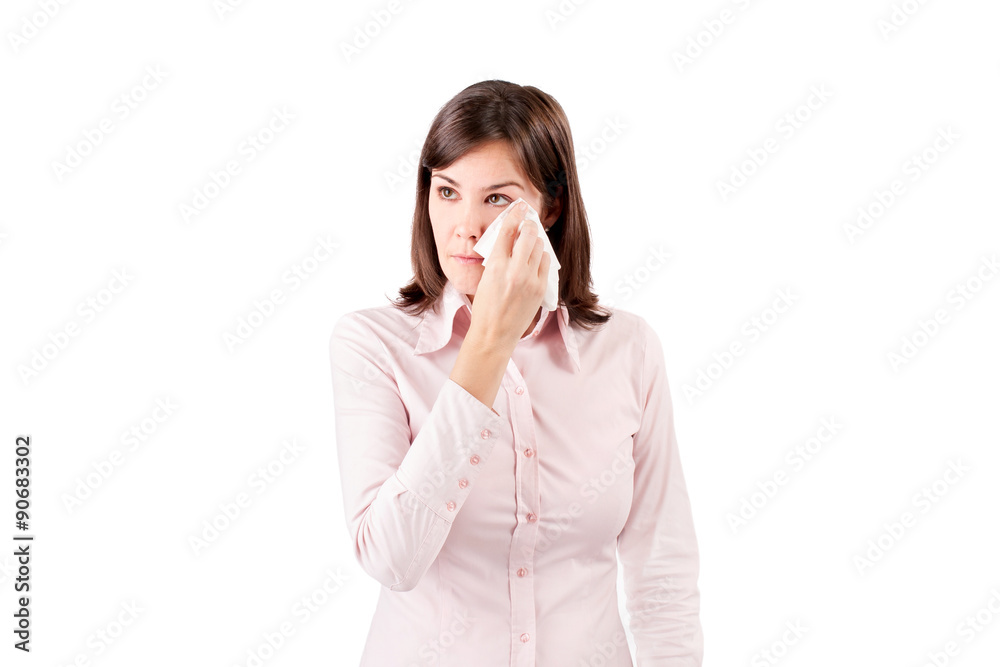 Upset young business woman crying. Upset young business woman crying.