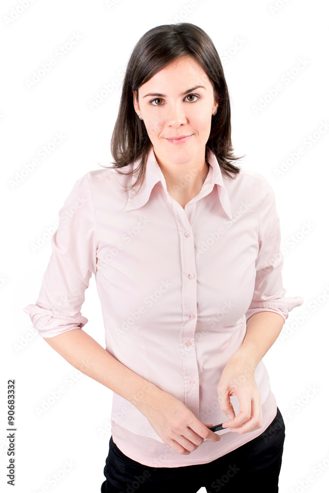 Casual business woman smiling - isolated over a white. Casual business woman smiling - isolated over a white.