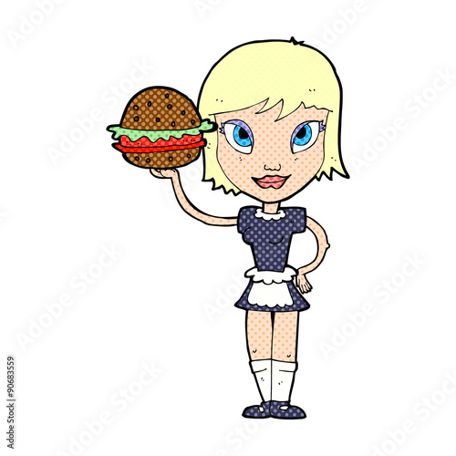 cartoon waitress with burger