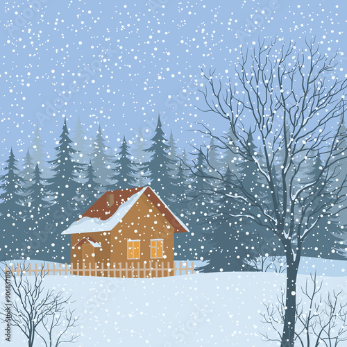 Winter Landscape, Rustic House