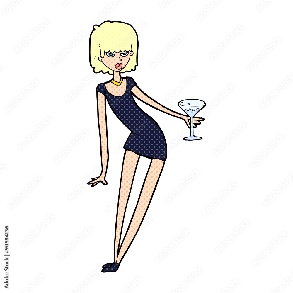 cartoon woman with cocktail