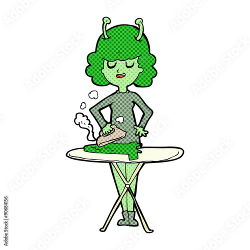 cartoon alien woman ironing