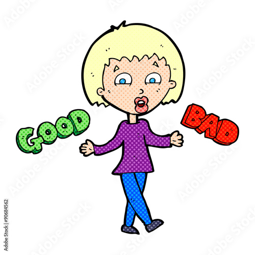cartoon woman weighing up options