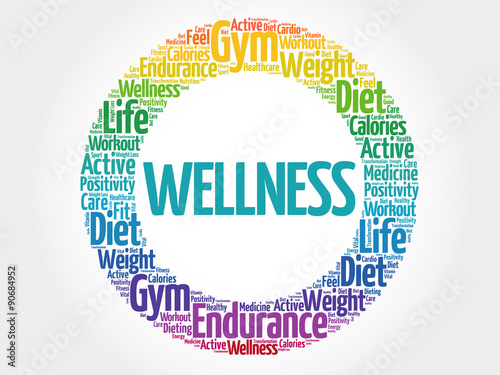 WELLNESS circle stamp word cloud, fitness, sport, health concept