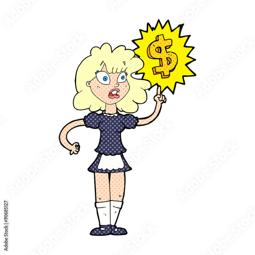 cartoon waitress with money symbol