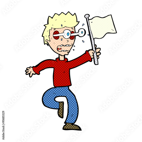 cartoon frightened boy giving up