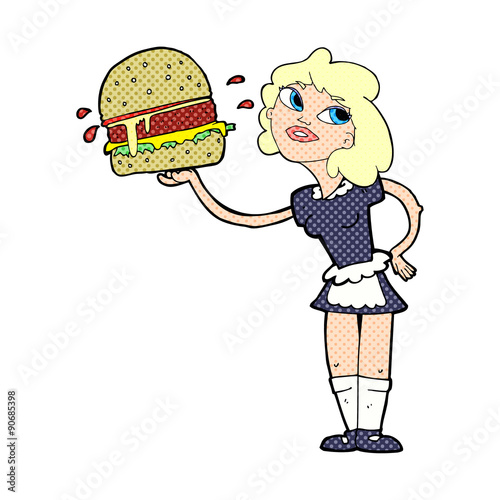 cartoon waitress serving burger