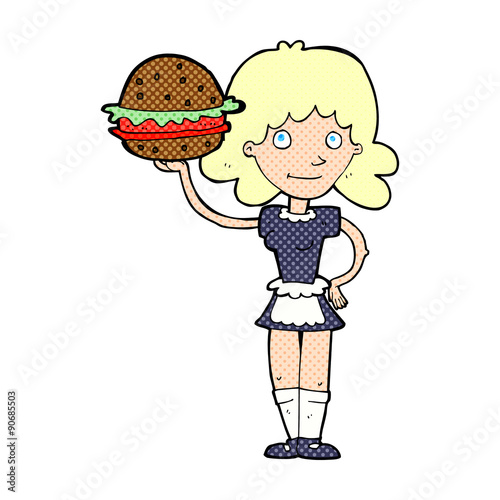 cartoon waitress with burger
