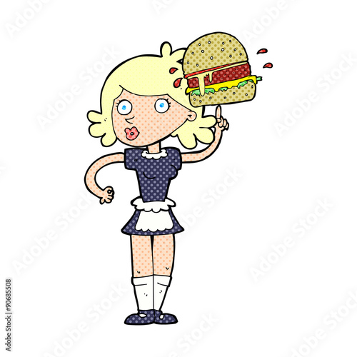 cartoon waitress with burger
