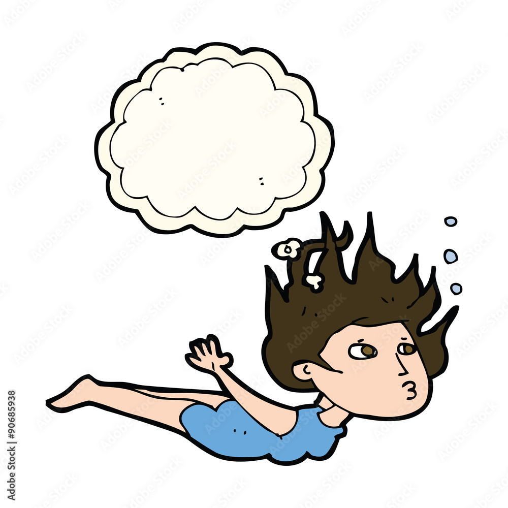 cartoon woman swimming underwater with thought bubble cartoon woman swimming underwater with thought bubble