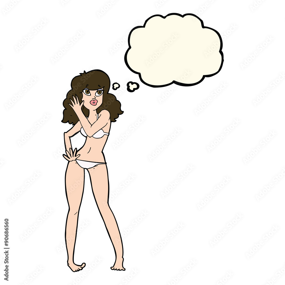 cartoon pretty woman in bikini with thought bubble cartoon pretty woman in bikini with thought bubble