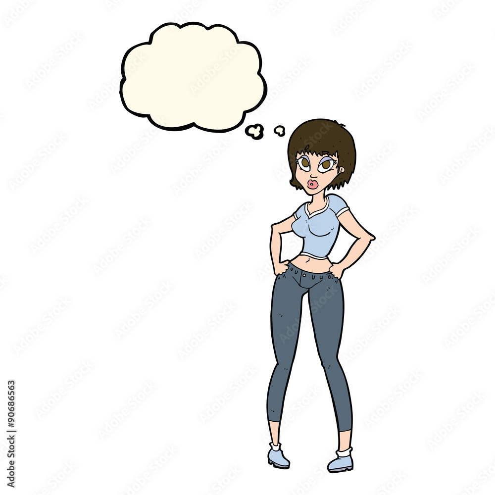cartoon pretty woman with thought bubble cartoon pretty woman with thought bubble