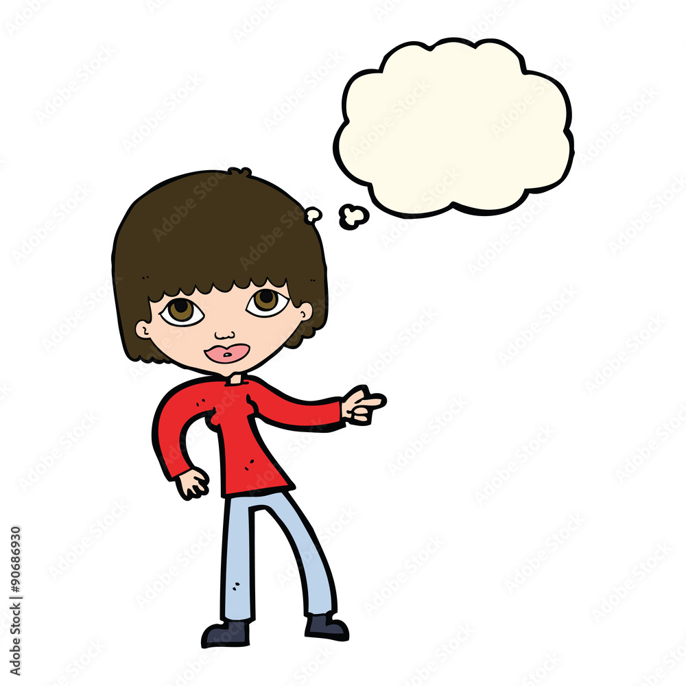 cartoon woman pointing with thought bubble cartoon woman pointing with thought bubble