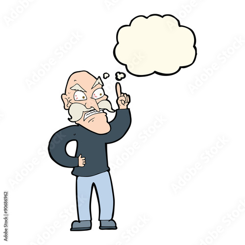 cartoon old man laying down rules with thought bubble