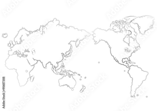 世界地図（日本中心）のイラスト: グレーグラデーション