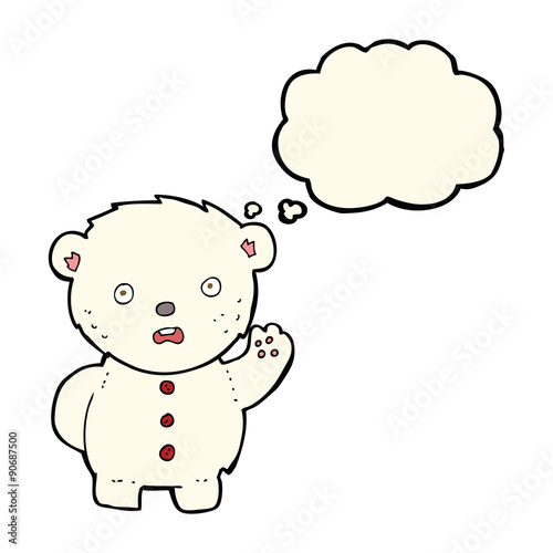 cartoon unhappy polar teddy bear with thought bubble