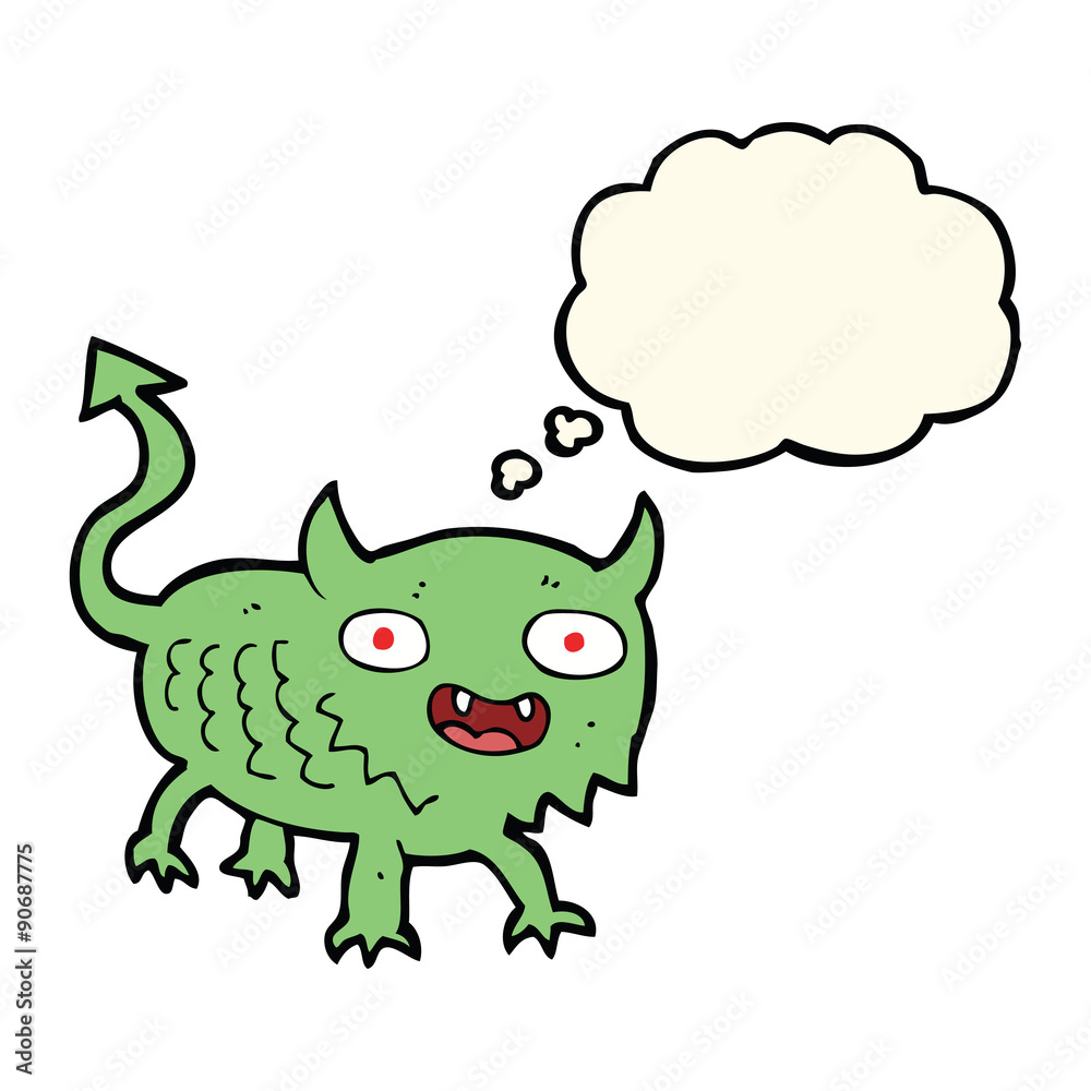 cartoon little demon with thought bubble cartoon little demon with thought bubble