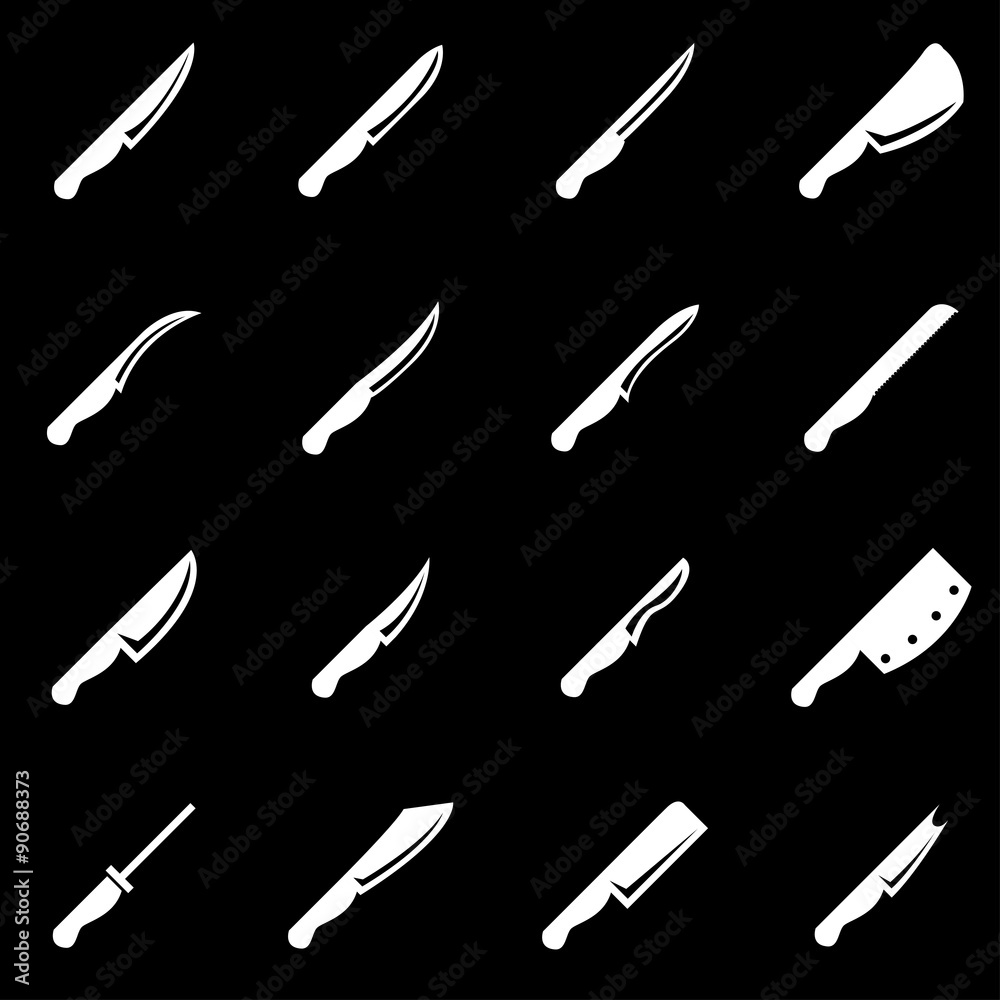 Vector white kitchen knife icon set Vector white kitchen knife icon set