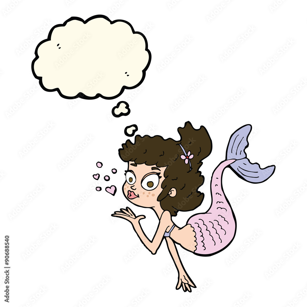 cartoon pretty mermaid with thought bubble cartoon pretty mermaid with thought bubble