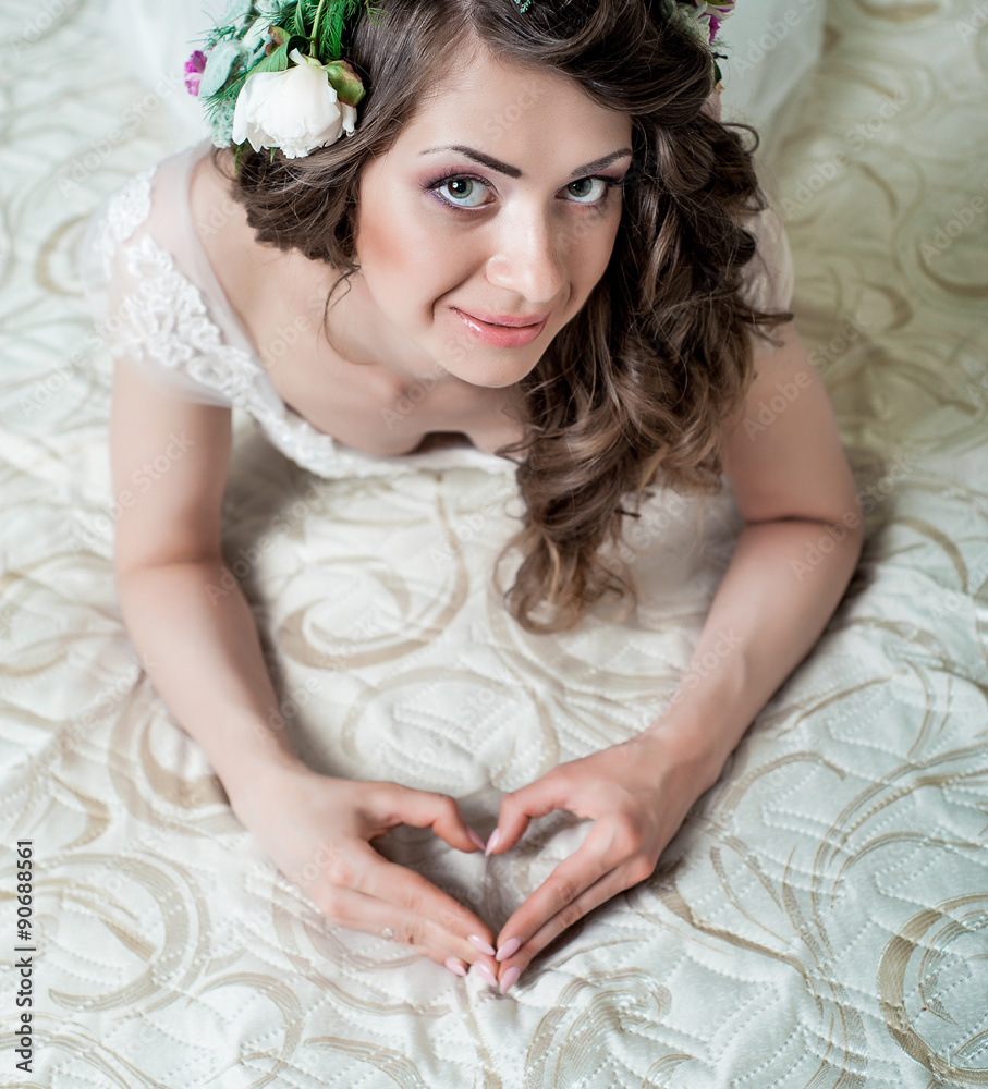 beautiful brunette bride in interior