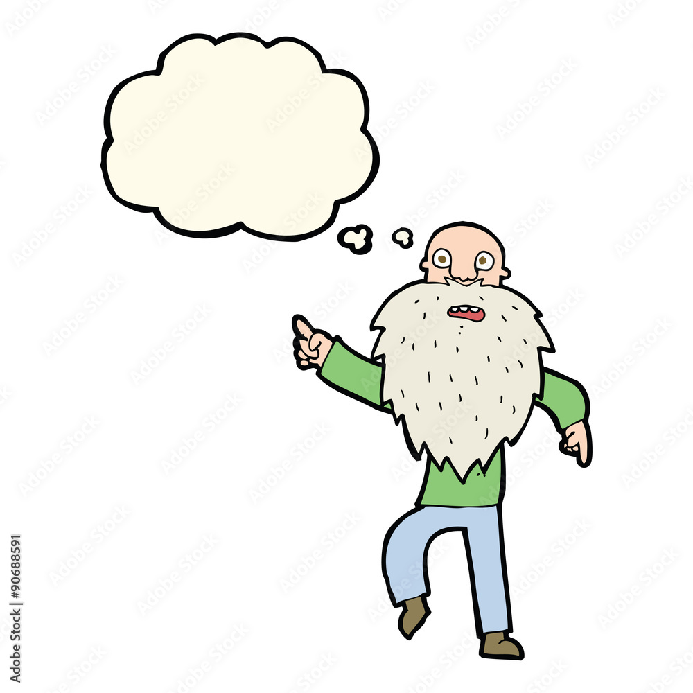 Fototapeta premium cartoon stressed old man with thought bubble