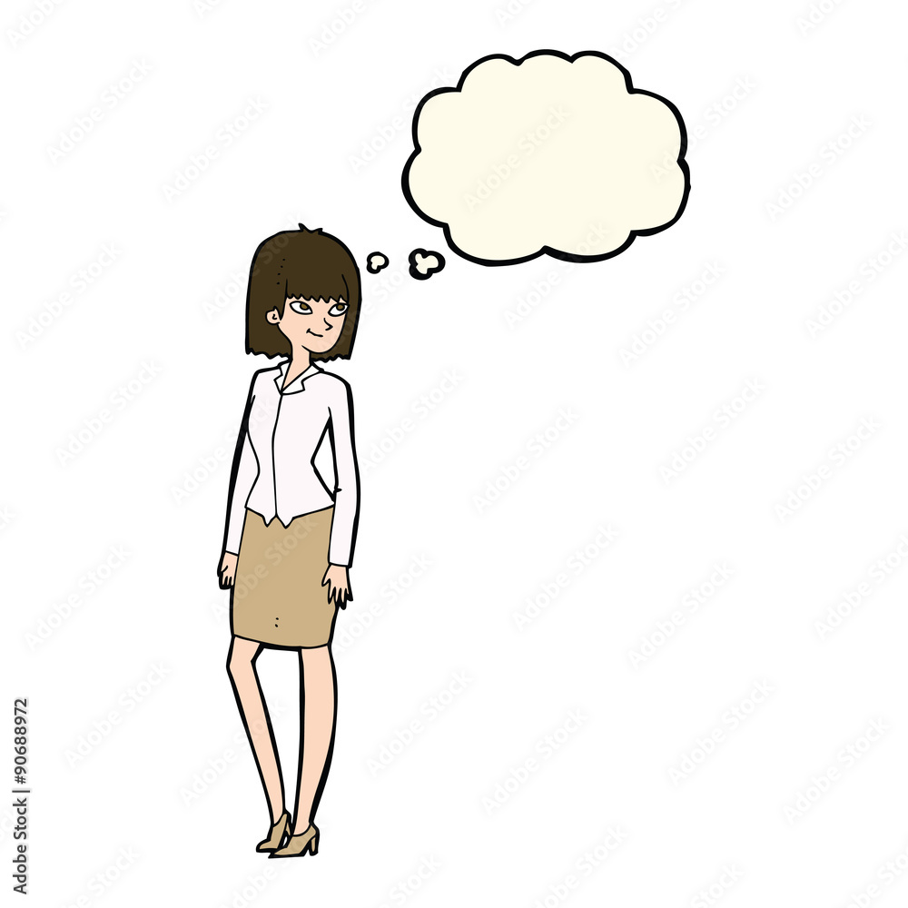 cartoon pretty businesswoman with thought bubble cartoon pretty businesswoman with thought bubble
