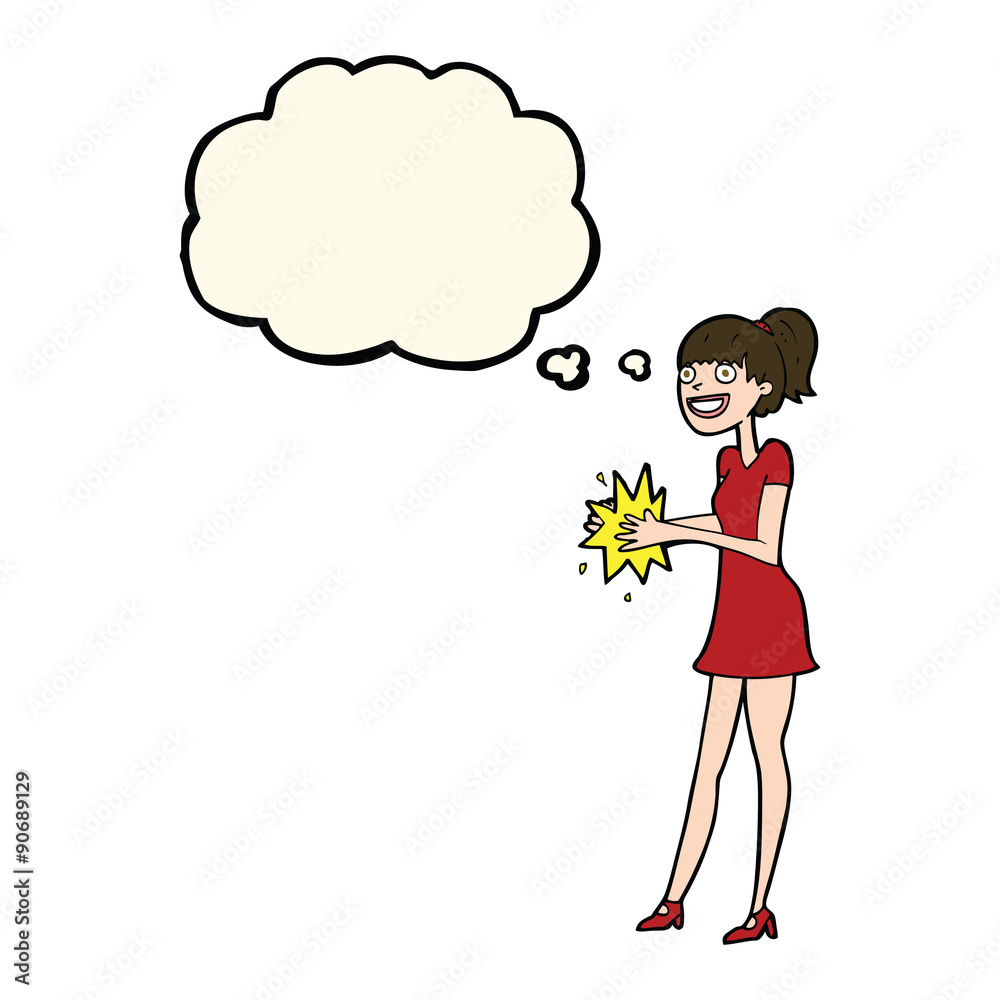 cartoon woman clapping hands with thought bubble cartoon woman clapping hands with thought bubble