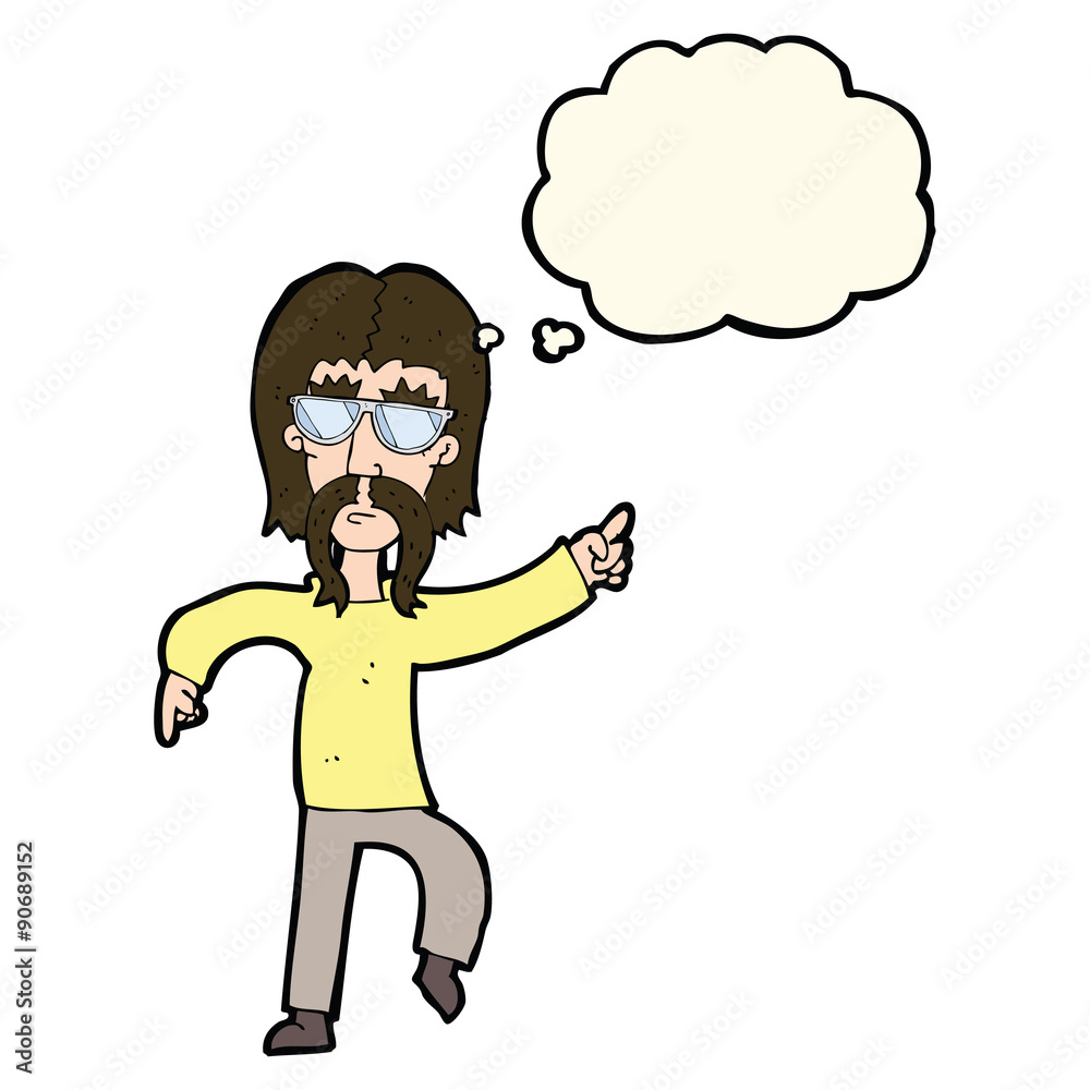 cartoon hippie man wearing glasses with thought bubble cartoon hippie man wearing glasses with thought bubble
